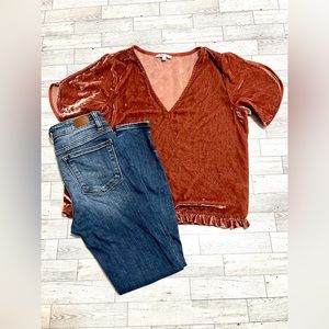 Madewell Velvet Tulip Sleeve Ruffle Top